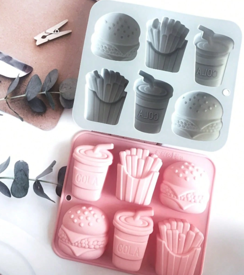 6-Cavity Silicone Mold Burger, Fries, and Soda