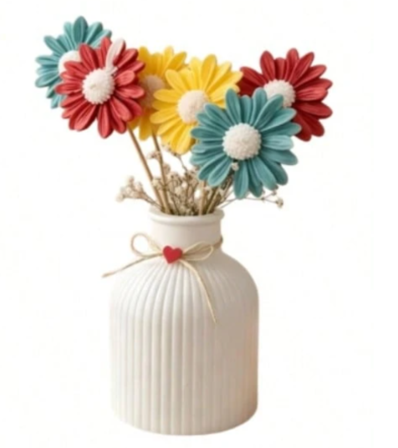 A decorative white stripped ceramic vase