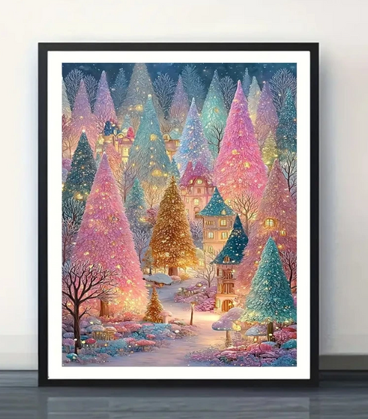 5D Diamond Art Kit - Colorful Trees Fairy Tale Town