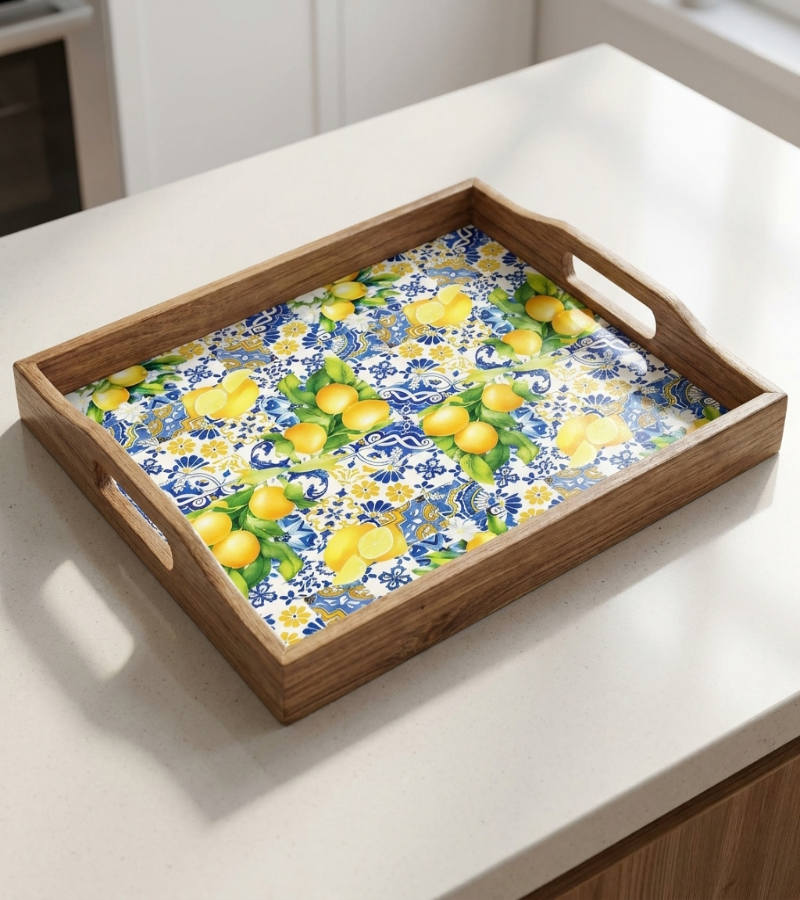 5 Pcs Blue Tile Lemon Decoupage Paper
