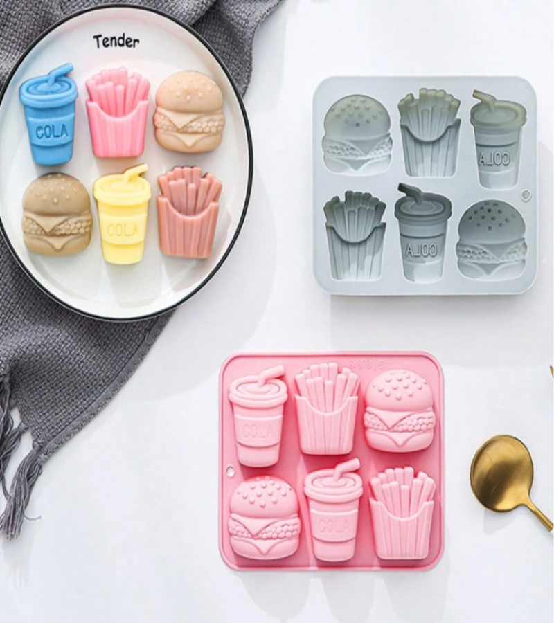6-Cavity Silicone Mold Burger, Fries, and Soda