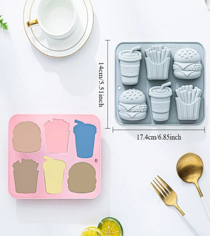 6-Cavity Silicone Mold Burger, Fries, and Soda