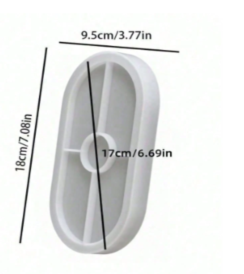 Oval Tray Silicone Mold with dimension markings