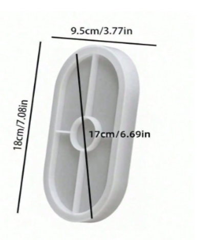 Oval Tray Silicone Mold with dimension markings