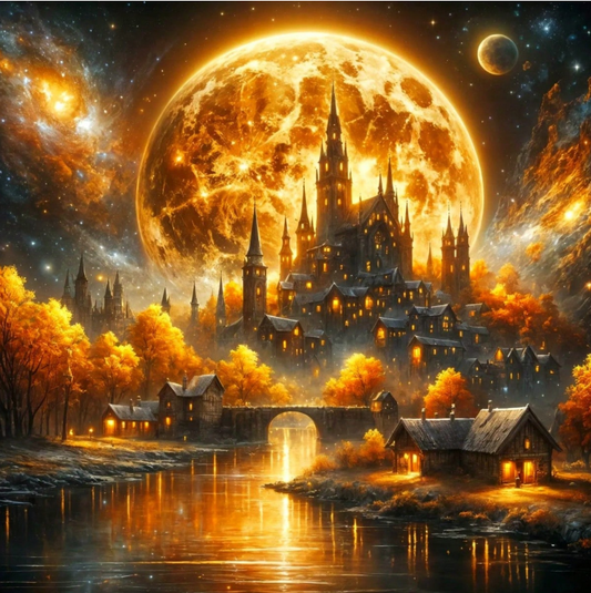 5D Square Diamond Painting Kit - Castle Under Moonlight