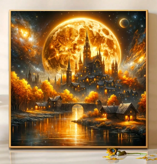 5D Square Diamond Painting Kit - Castle Under Moonlight