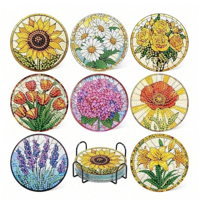 8pcs Floral Pattern Diamond Painting Coaster Set
