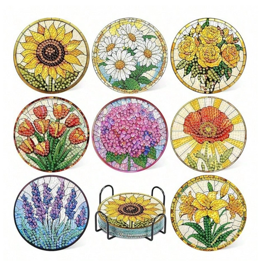 8pcs Floral Pattern Diamond Painting Coaster Set