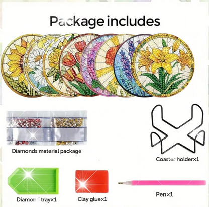 8pcs Floral Pattern Diamond Painting Coaster Set