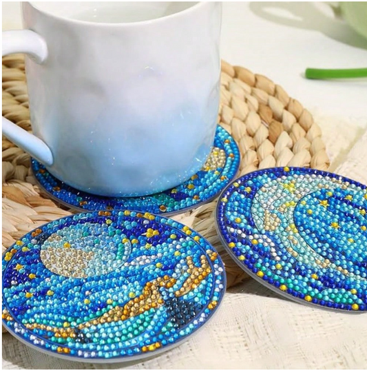 8pcs Diamond Art Painting Coasters With Holder - Starry Night Pattern